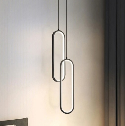 Candeeiro suspenso LED minimalista 36 W Iluminação oval moderna dupla com cabo suspenso de 1,5 m Candeeiro de metal inoxidável com dois ovais, luz branca quente 9 x 40 cm