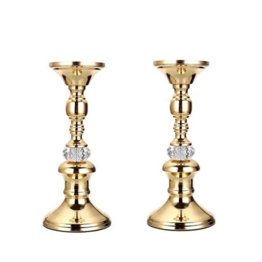 Candelabre vintage aurii 2 bucăți 10,5 x 23,5 x 8,3 cm metal și cristal suporturi decorative pentru lumânări în interior