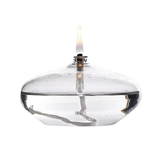 Candelabro de cristal hecho a mano, lámpara de aceite plana de 10 cm con mecha, decoración de mesa transparente, accesorio navideño de cristal