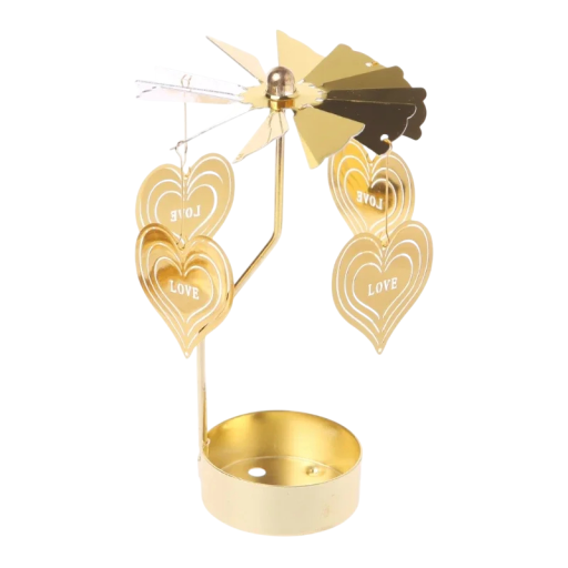 Candelabro giratorio de metal 13 x 8 cm con corazones LOVE Candelabro dorado para velas de té Decoración romántica de mesa Regalo para San Valentín y bodas