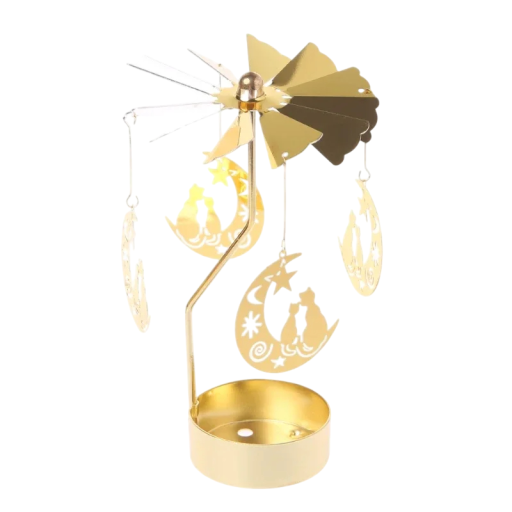 Candelabro giratorio de metal 13 x 8 cm con gatos en la luna Candelabro dorado para velas de té Decoración de mesa giratoria Regalo romántico para amantes de los gatos