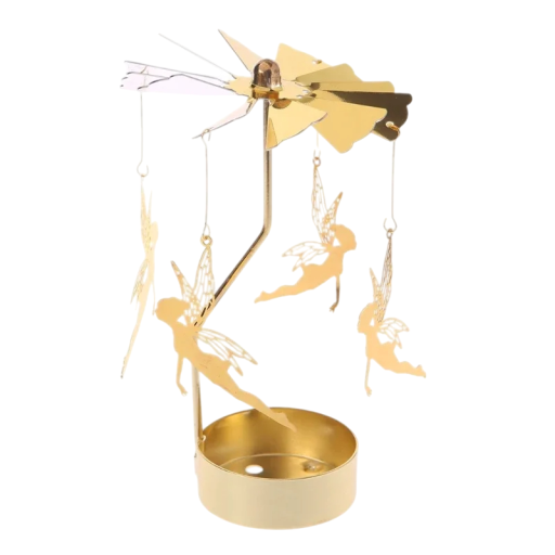 Candelabro giratorio de metal 13 x 8 cm con hadas Candelabro dorado para velas de té Decoración de mesa giratoria Motivo de cuento de hadas Regalo para niños y adultos