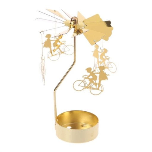 Candelabro giratorio de metal 13 x 8 cm con motivo ciclista Decoración navideña Soporte para velas de té Candelabro giratorio para mesa Regalo