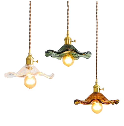 Candelabru 12,5 x 23 cm cu cablu de până la 120 cm Abajur din sticlă în formă de cupă, soclu E27, întrerupător rotativ, pentru dormitor