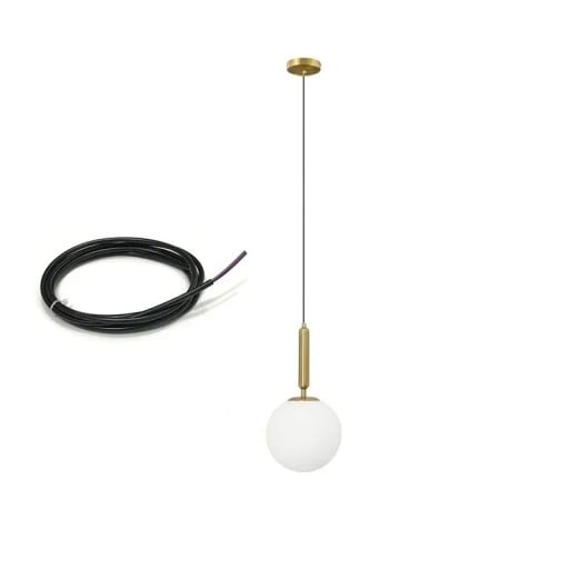 Candelabru cu abajur rotund din sticlă opal, lumină albă rece, diametru 15 x 15 x 35 cm, cu tijă, bază 10 cm, cablu 200 cm, metal, LED E14