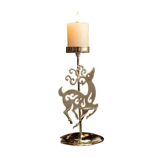 Candelabru de Crăciun cu ren 17 × 8,5 cm suport decorativ din fier forjat aurit pentru lumâncă decorare de Crăciun pentru interior