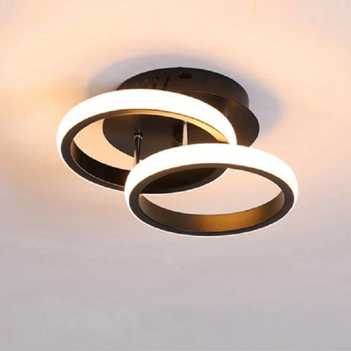 Candelabru modern cu lumina LED cu 3 culori reglabile Plafoniera in forma a doua cercuri Plafoniera de culoare neagra cu temperatura de culoare reglabila 24 x 10 cm