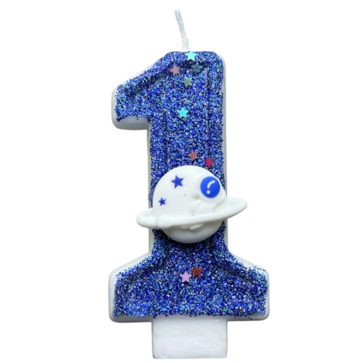 Candelina per torta numero 1 con superficie glitter e motivo pianeta Candelina blu per compleanno decorazione per primo compleanno