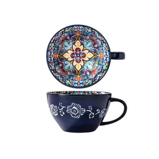 Caneca de cerâmica com pintura interior e motivo floral 600–700 ml cerâmica 15 × 12,5 × 7,4 cm para café chá e grandes bebidas