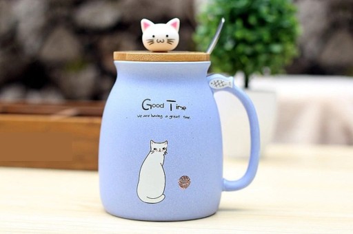 Caneca de cerâmica com tampa e colher J2547