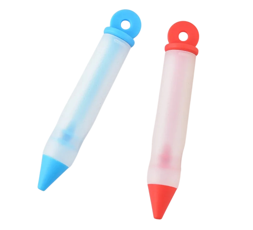 Caneta de decoração em silicone para pastelaria com 2 bicos 14,7 × 2,3 cm para decoração fina de cremes, coberturas e chocolate para doces, bolos e sobremesas