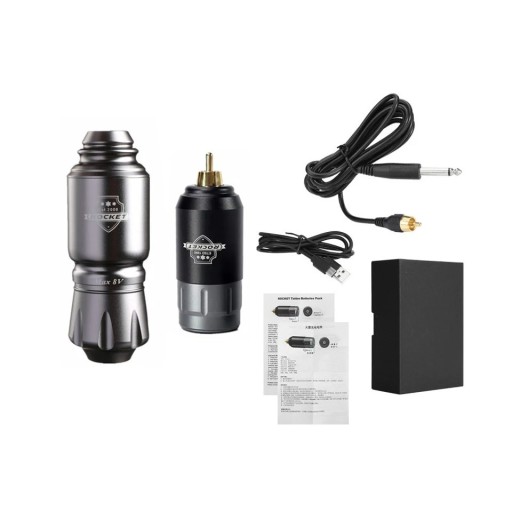 Caneta de tatuagem sem fios com fonte de alimentação e cabo com interface RCA Caneta profissional para tatuagem e maquilhagem permanente Máquina de tatuagem silenciosa recarregável