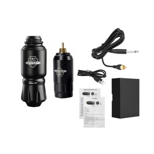 Caneta de tatuagem sem fios com fonte de alimentação e cabo com interface RCA Caneta profissional para tatuagem e maquilhagem permanente Máquina de tatuagem silenciosa recarregável
