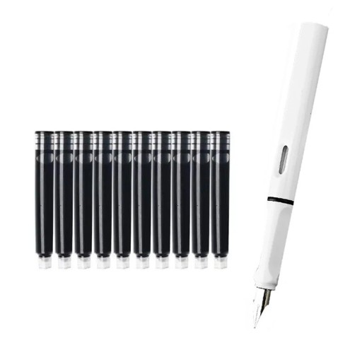 Caneta de tinta recarregável branca com recarga de tinta substituível 13,8 cm 0,38 mm caneta de caligrafia para escola escritório escrita diária