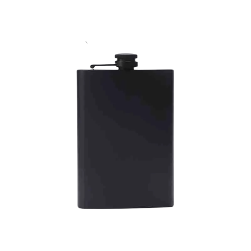 Cantimplora de bolsillo para whisky 265 ml Acero inoxidable 304 Negro Tapa roscada con soporte Dimensiones 14,5 x 9 cm Para fiestas y actividades al aire libre