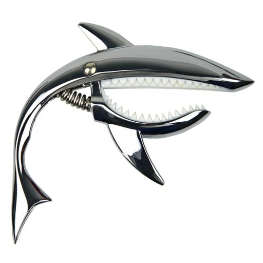 Cápa alakú gitár capo 11x10,8 cm cink ötvözet galvanizált semleges színek tárolótáskával akusztikus és elektromos gitárhoz