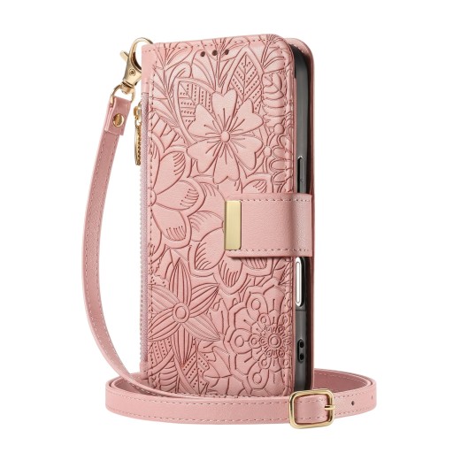 Capa carteira para Samsung Galaxy S24 Ultra com correia cruzada e alça para pulso Capa flip com slots para cartões e fecho de correr Couro