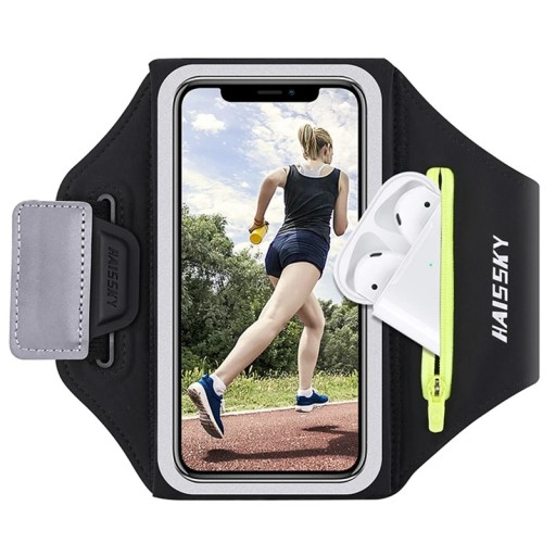 Capa de corrida para telefone com bolso para auriculares com fecho e elementos reflexivos adequada para desporto, fitness e treino diário
