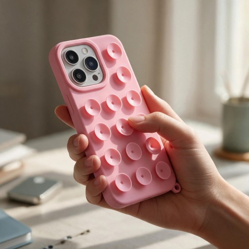 Capa de silicone com ventosas para iPhone 17 Antiderrapante Fica em superfícies lisas Para ver vídeos e fotografar