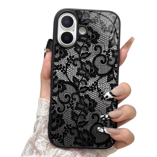 Capa de silicone para iPhone 18 Pro Padrão de renda Acabamento escuro Macia e leve Fosca e antiderrapante Resistente a impactos e arranhões