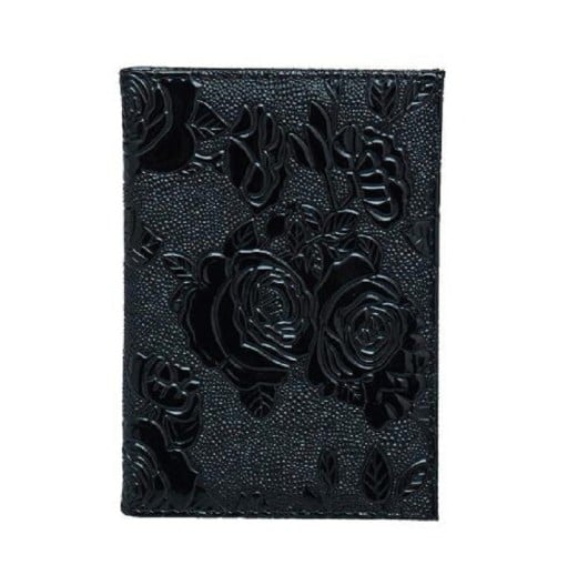 Capa de viagem para passaporte e documentos em pele PU Padrão de relevo brilhante de rosas por toda a superfície Dimensões 14,2 x 9,8 cm