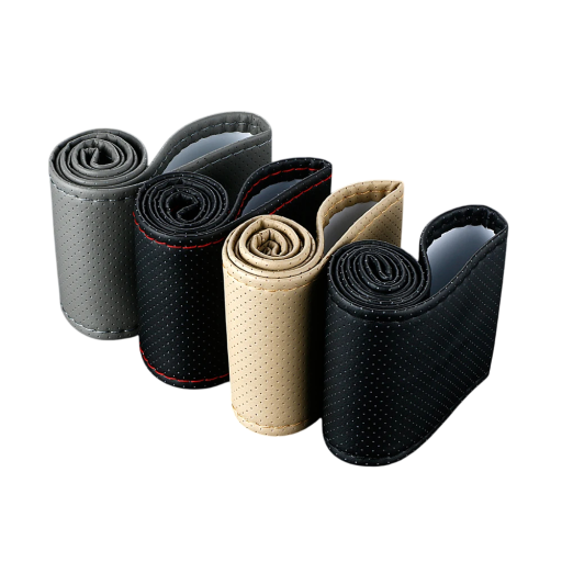 Capa de Volante Costurada à Mão 38 cm em Pele Sintética com Agulhas e Fio Trança para Volante Capa de Carro Interior Elegante Acessório Antiderrapante