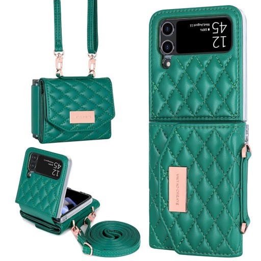 Capa para Samsung Galaxy Z Flip 3 Bolsa para telefone com carteira e alça Couro sintético e plástico Padrão acolchoado Capa crossbody