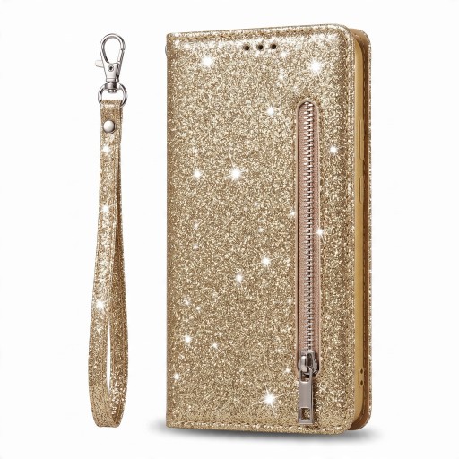 Capa tipo livro para Samsung Galaxy S25 Superfície brilhante Bolsa com fecho e compartimento para cartões Alça para o pulso Couro PU Capa