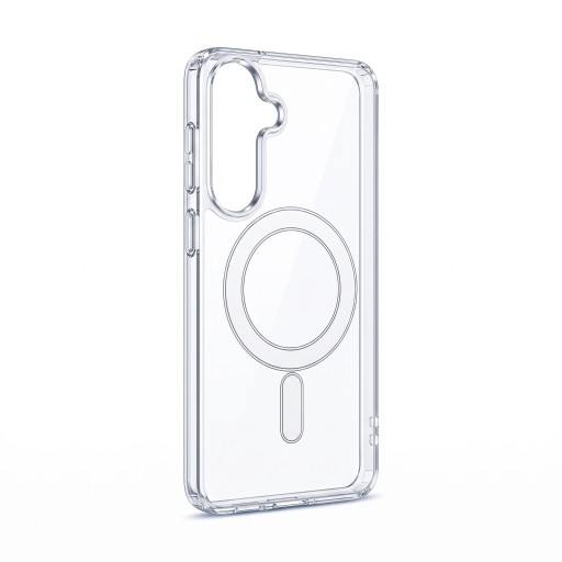 Capa transparente para Samsung Galaxy A35 com círculo de ímanes na parte de trás Rameira elevada à volta da câmara Capa transparente para carregamento sem fios
