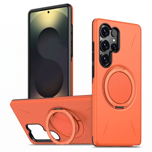 Capa traseira para Samsung Galaxy S25 FE Suporte rotativo 360 graus Compatível com carregamento sem fios Carbono Policarbonato e TPU Capa de telemóvel