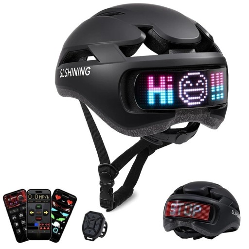 Capacete de ciclismo unissexo EPS Smart com ecrã LED na parte de trás Conexão com a aplicação Design de uma só cor com a inscrição shshining