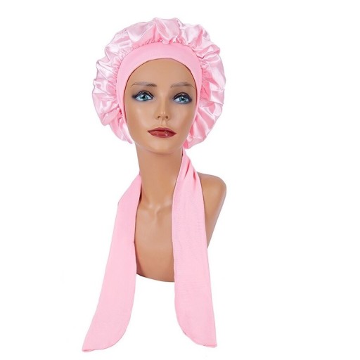 Cappello da notte in satin per donna con nastro