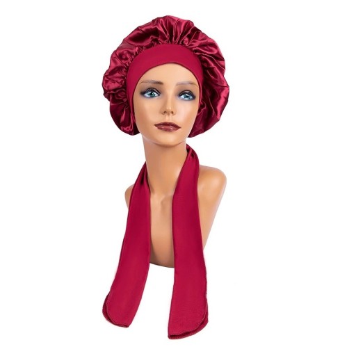 Cappello da notte in satin per donna con nastro