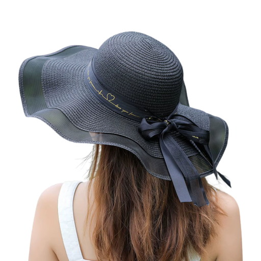 Cappello da spiaggia estivo in paglia per donne 54–58 cm Ampia visiera Protezione UV Circonferenza regolabile Accessorio di moda per vacanze e uso all'aperto