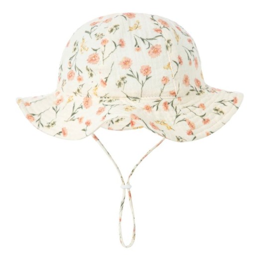 Cappello di cotone per bambini con fiori e legatura Circonferenza testa 34–39 cm Visiera 23 cm Profondità 13 cm Cappellino estivo per neonati 3–12
