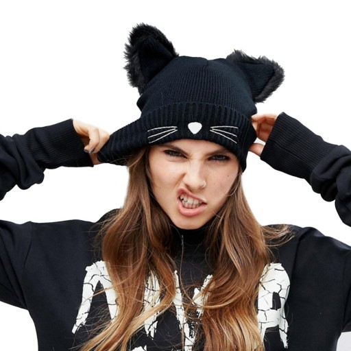 Cappello invernale da donna con motivo di gatto