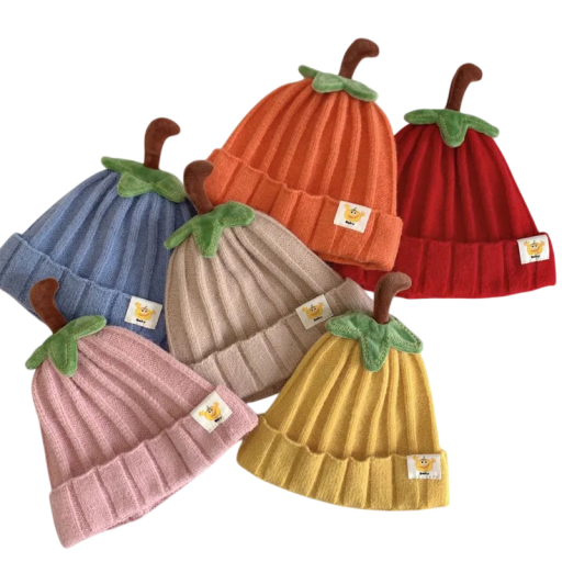 Cappello invernale lavorato a maglia per bambini a forma di zucca Circonferenza 42–50 cm 6 mesi–3 anni Cappellino in acrilico con picciolo e foglie in 3D