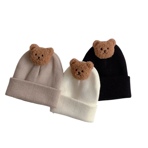 Cappello invernale per neonati Circonferenza testa 42–46 cm 0–12 mesi Cappellino caldo in poliestere con orsetto 3D Cappello invernale morbido
