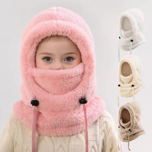 Cappuccio in pile invernale per bambini con scaldacollo Taglia 3–10 anni Cappuccio in cotone caldo 2 in 1 Protezione per testa, collo e viso