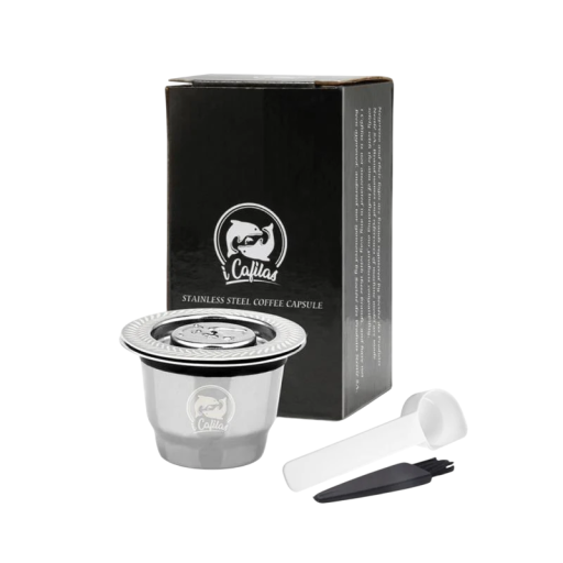Capsulă din oțel inoxidabil reutilizabilă pentru cafea măcinată pentru Nespresso cu linguriță din metal și perie de curățare Alternativă ecologică la capsule