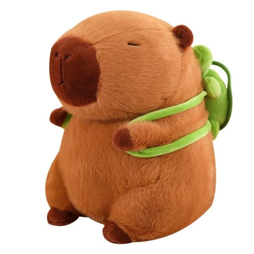 Capybara plyschleksak med avtagbar sköldpaddsformad ryggsäck Sittande Capybara plysch leksak för barn Söt djurdekoration 23 cm