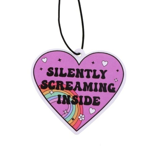 Car Air Freshener Hanging Heart with the Quote "Silently Screaming Inside" Aromatherapy Pink Pendant Interior Decoration