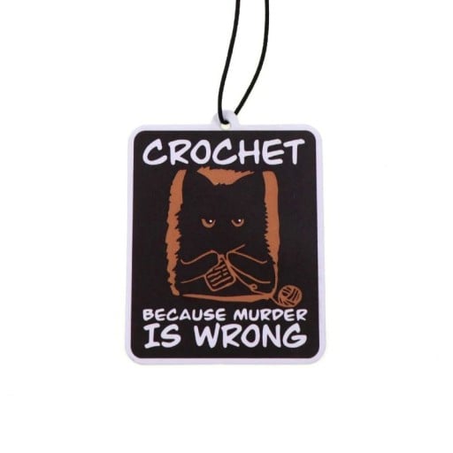 Car Air Freshener with the Text CROCHET and Cat Motif, Fragrant Aromatherapy Pendant, Black and Brown Interior Accessory