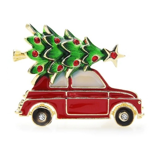 Car Brooch with Christmas Tree