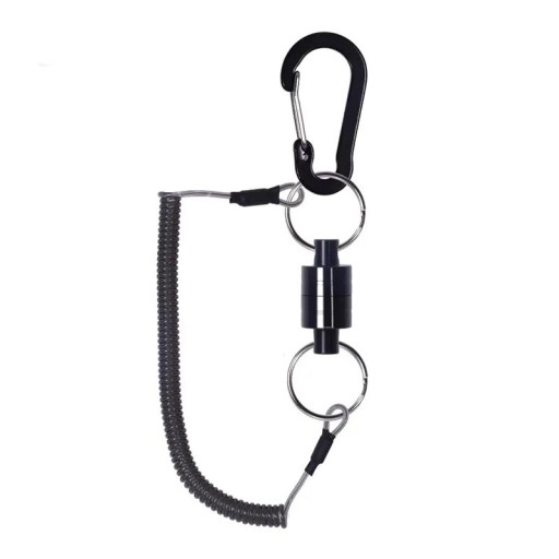 Carabina de pesca com íman forte e mola espiral max. 1,5 m Clip magnético resistente para utensílios Fixação segura de acessórios de pesca Suporte de liberação rápida para alicates e redes