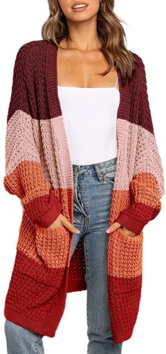 Cardigan cu dungi pentru femei tricotat A2210