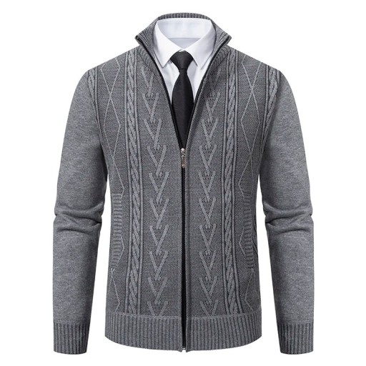 Cárdigan de punto para hombre con cremallera y cuello alto Suéter elegante de un solo color con un patrón sencillo Poliéster Otoño Invierno Varios colores