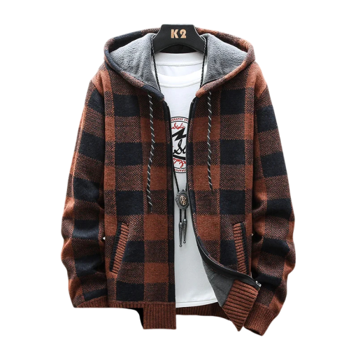 Cardigan invernale da uomo a quadri con cappuccio e zip Maglione caldo e stiloso con maniche lunghe Abbigliamento autunnale e invernale Poliestere Vari colori