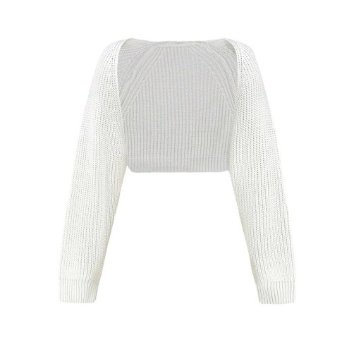 Cardigan lavorato a maglia da donna con maniche lunghe Coprispalle cropped monocolore senza chiusura Maglione elegante in acrilico