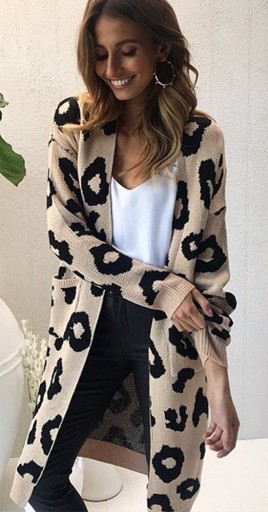 Cardigan long pour femme avec motif léopard